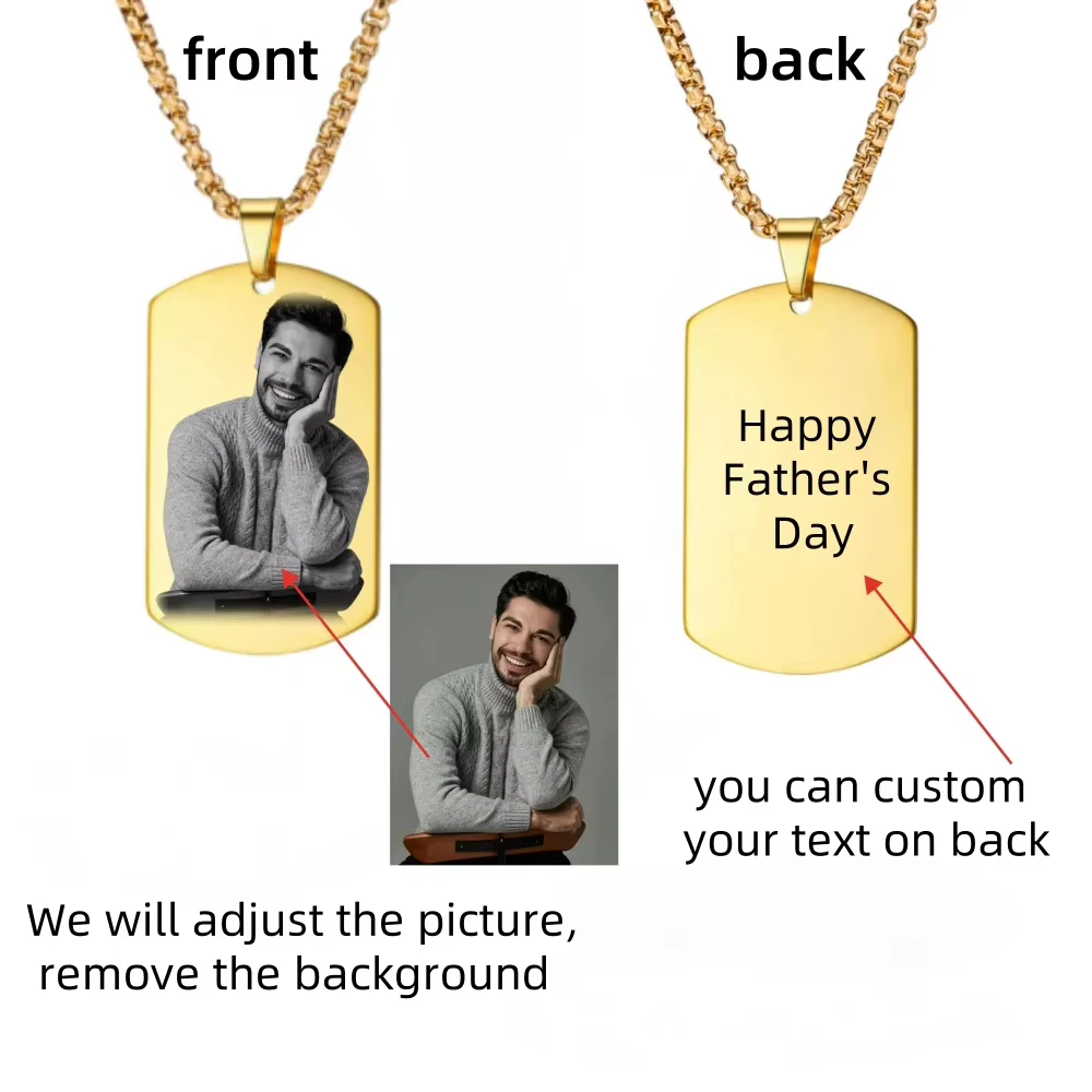 Customized Photo Necklace Laser Engraved Photos Text Pendant Stainless Steel Jewelry Personalized couple Family Christmas Gifts