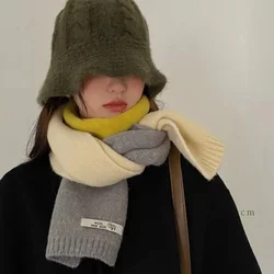 Ins Wind Contrasting Color Scarf Female Neck Protector Korean Version Cute Student Warm Knitted Versatile Scarf Male