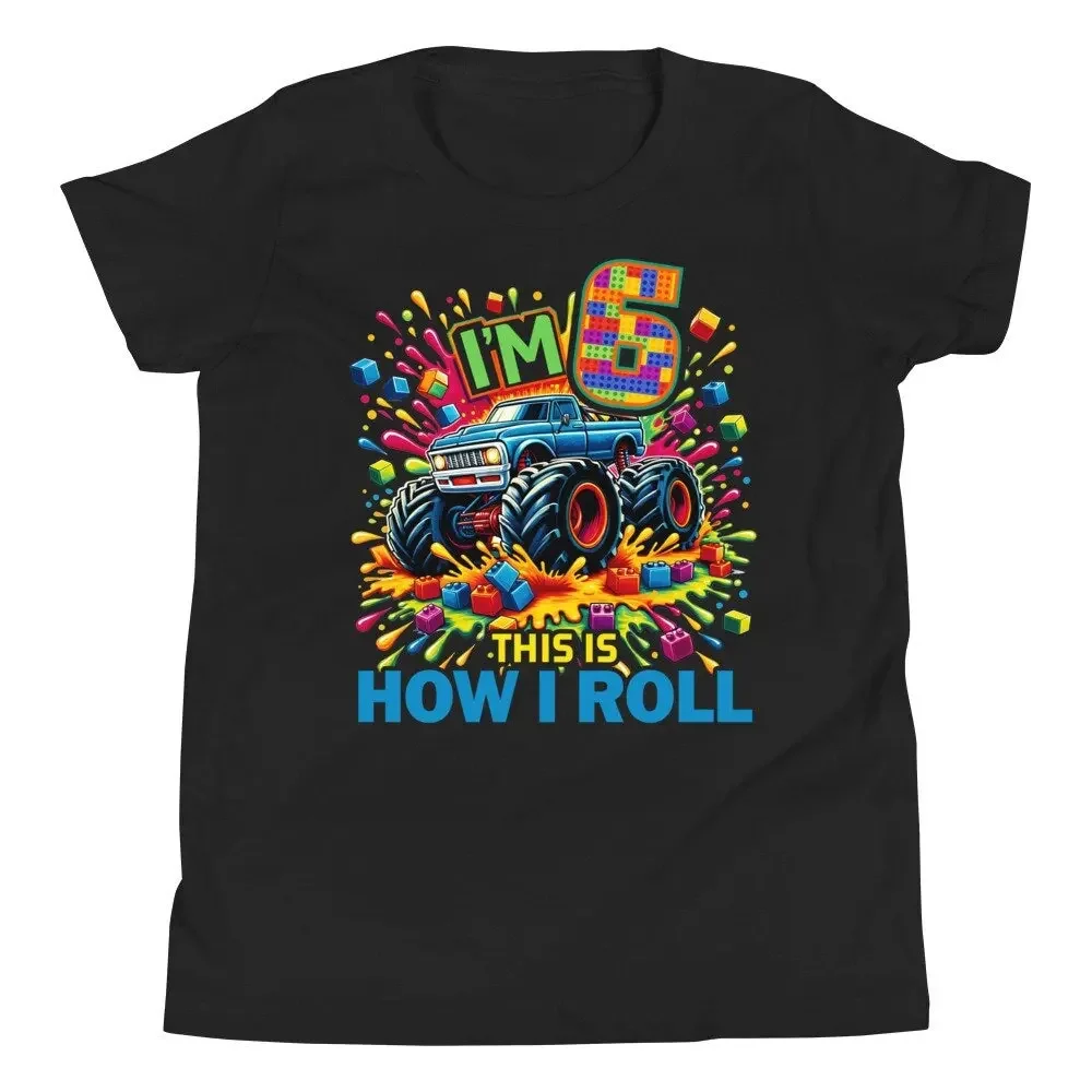 Спортивная футболка Monster Truck на 6-летие «Я 6, как я ролл», праздничный наряд для мальчиков
