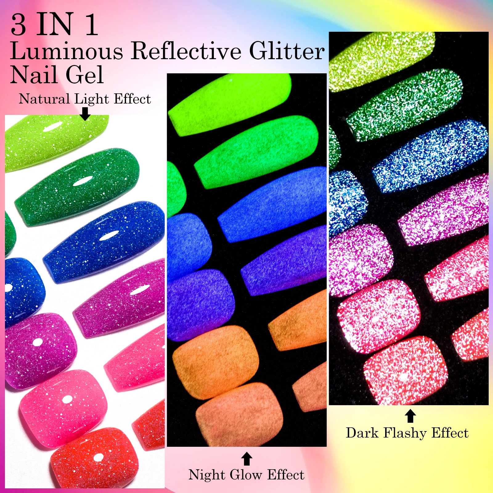 Lśniący, odblaskowy, brokatowy lakier do paznokci w żelu, fluorescencyjny, neonowy kolor, półtrwały, zmywalny, żelowy lakier UV, manicure, akcesoria do paznokci.