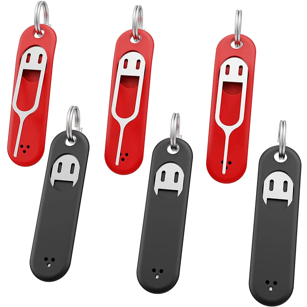 6Pcs SIM Card Removal Tool-Sim Card Tray Pin Eject Removal Tool Needle Opener Ejector,with Removable Key Chain,Black+RedT98C