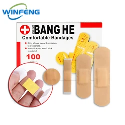 100Pcs Breathable Waterproof Adhesive Plaster Wound Hemostasis Sticker Band First Aid Elastic Bandage 4 Size for Home Travel