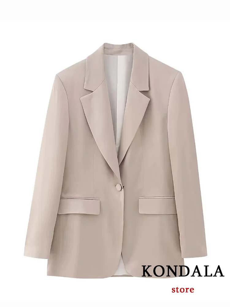 

KONDALA Vintage Solid SilK Office Lady Casual Luxury Women Blazer Fashion 2023 Summer Long Sleeve Single Button New Chic Outwear