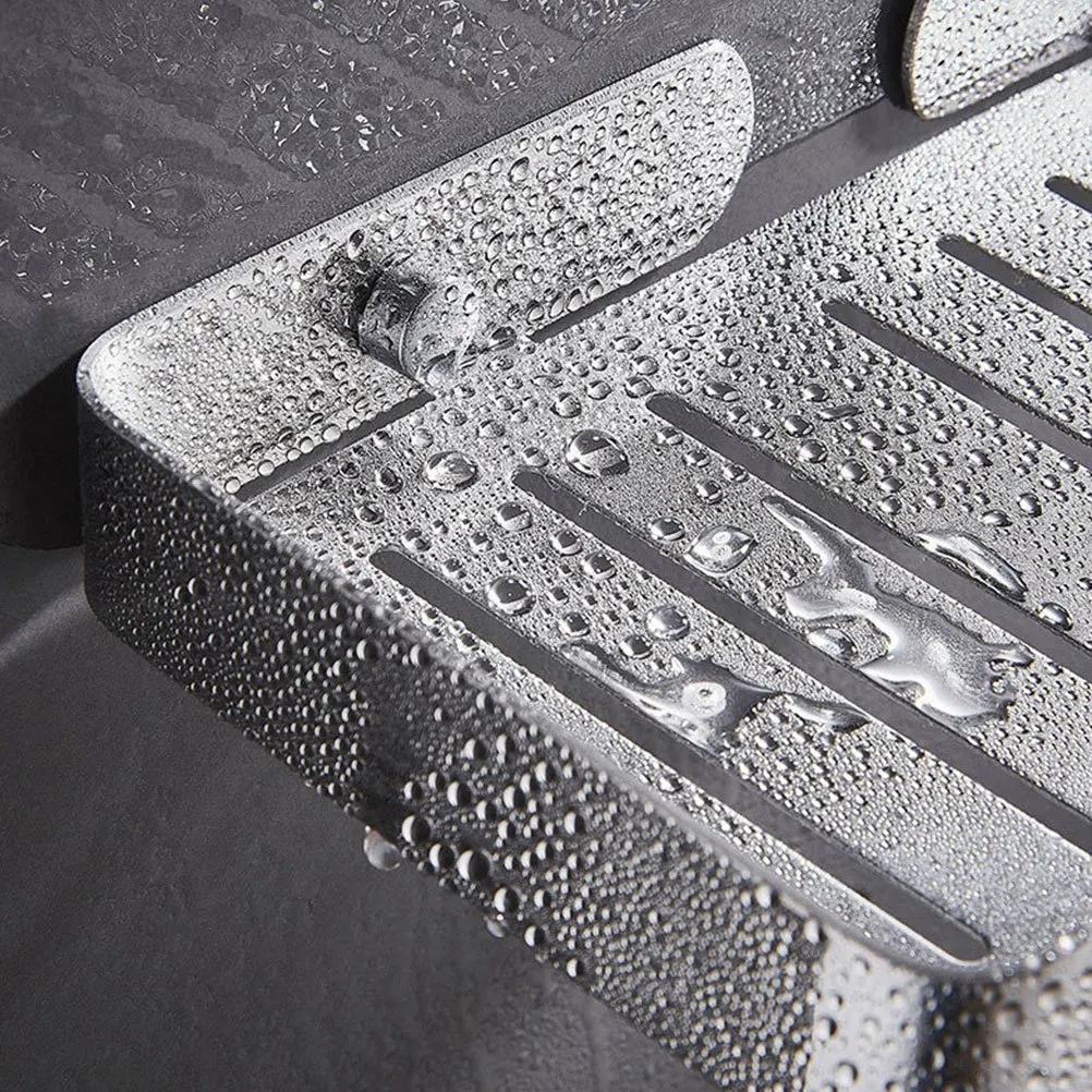 

1pc Stainless Steel Soap Dish Silver Drain Design Rustproof Wall Mounted Soap Holder No Punching Bathroom Organizer