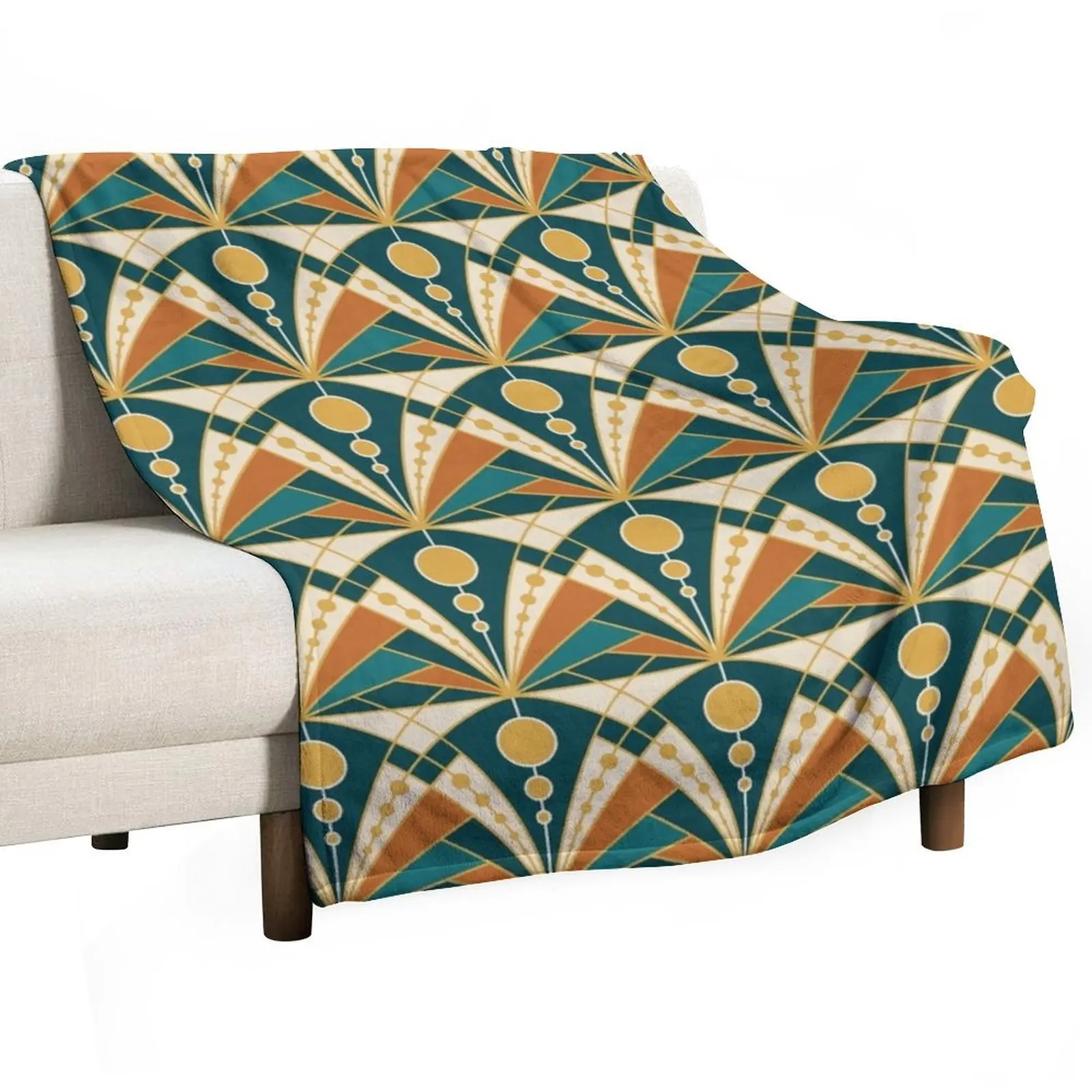 

Art Deco (Green, rusty and gold) Throw Blanket Decorative Sofa Sofas Luxury Designer Blankets