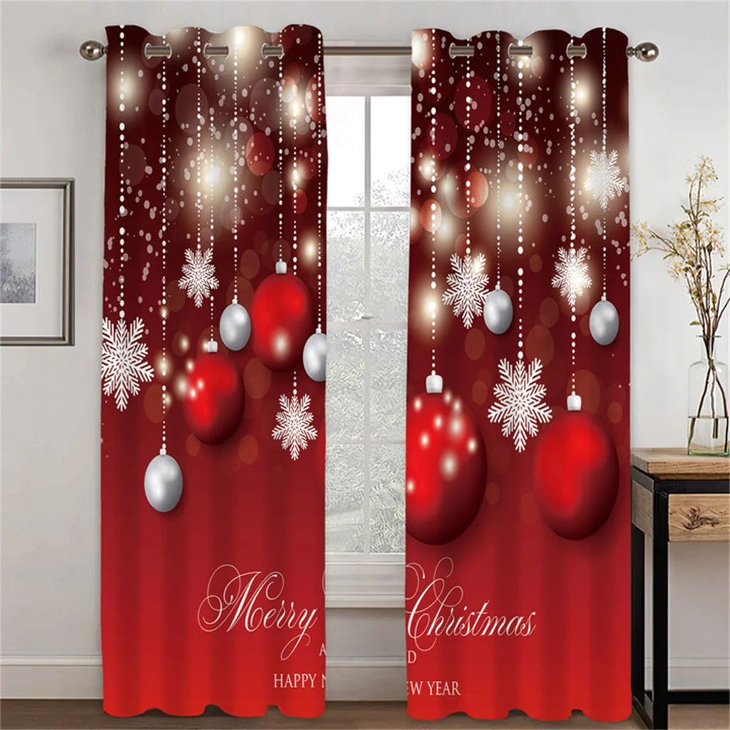 

Merry Christmas, Christmas Red Balloon Snowflake Festive Curtain 2 Panels Deluxe Living Room Bedroom Kids Room Decor