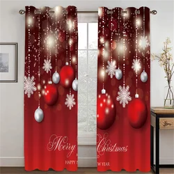 Merry Christmas, Christmas Red Balloon Snowflake Festive Curtain 2 Panels Deluxe Living Room Bedroom Kids Room Decor