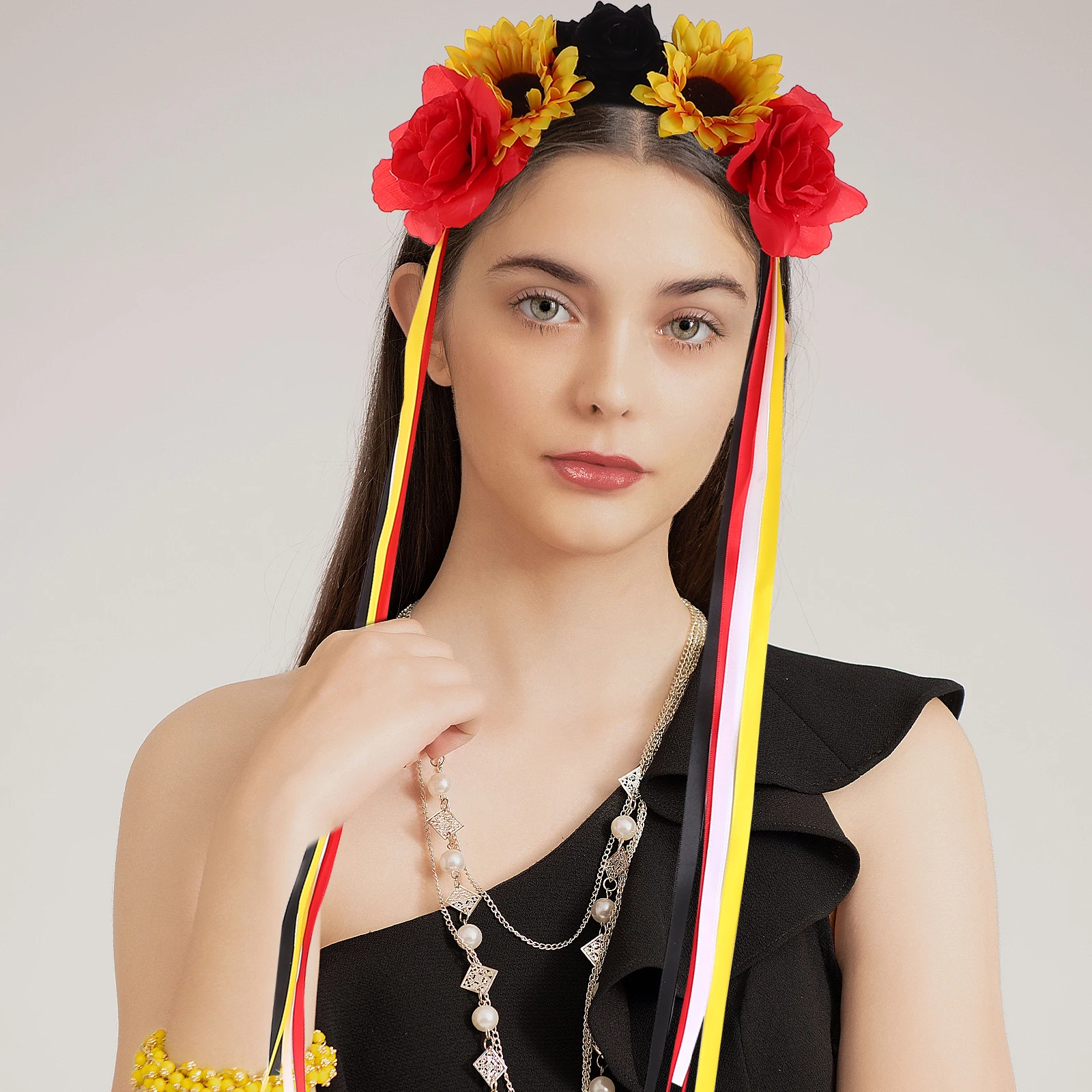 

Artificial Flower Headband for Women Halloween Lightweight Durable Floral Hair Accessories Ribbon Prom Carnival Party Decoration