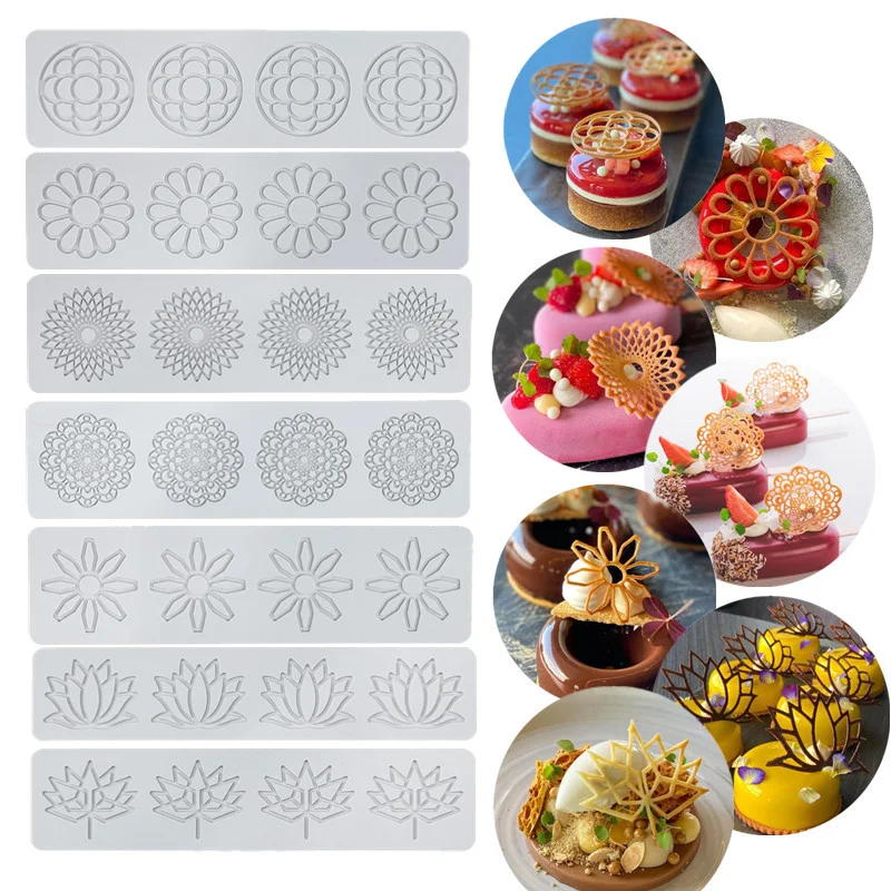 Lotus Flower Chocolate Lace Pad Silicone Mould DIY Round Fondant Candy Mold Party Dessert Cake Decor Making Kitchen Baking Tool