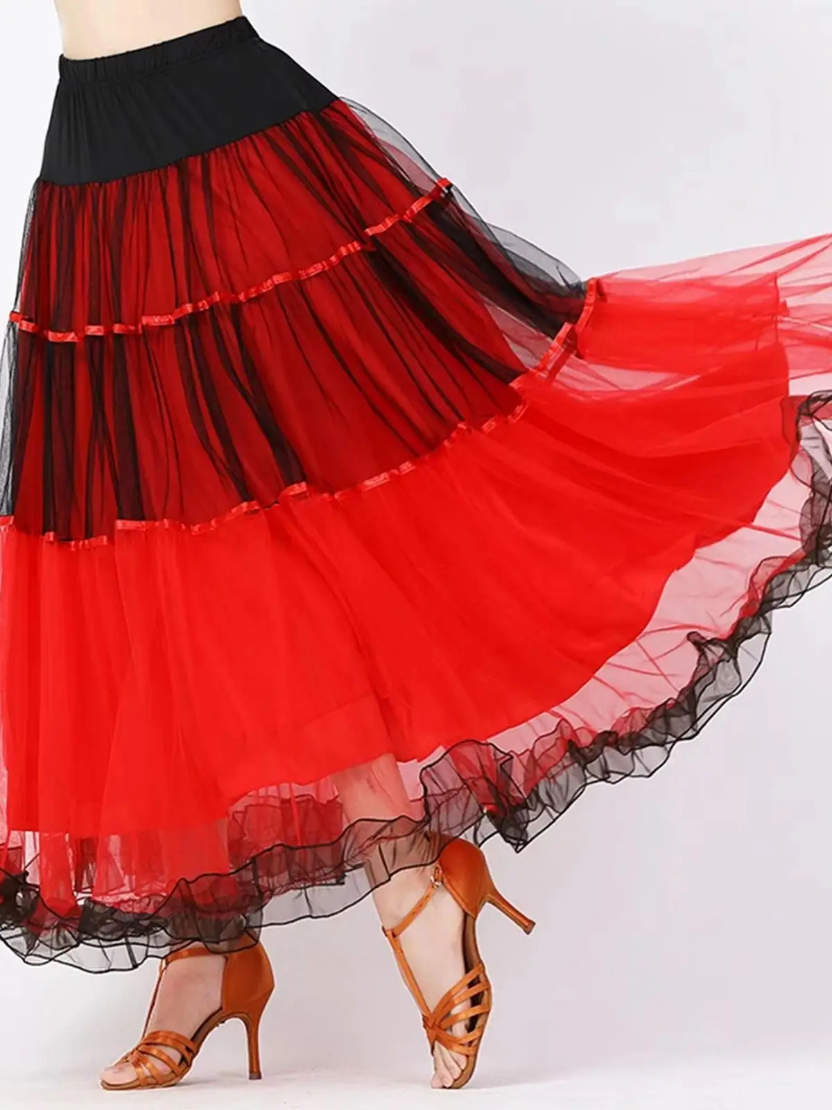 

2025 Womens Ballroom Dance Skirt Waltz Flamenco Costume Elastic Waistband Big Swing Adult Dance Wear Belly dance Costume
