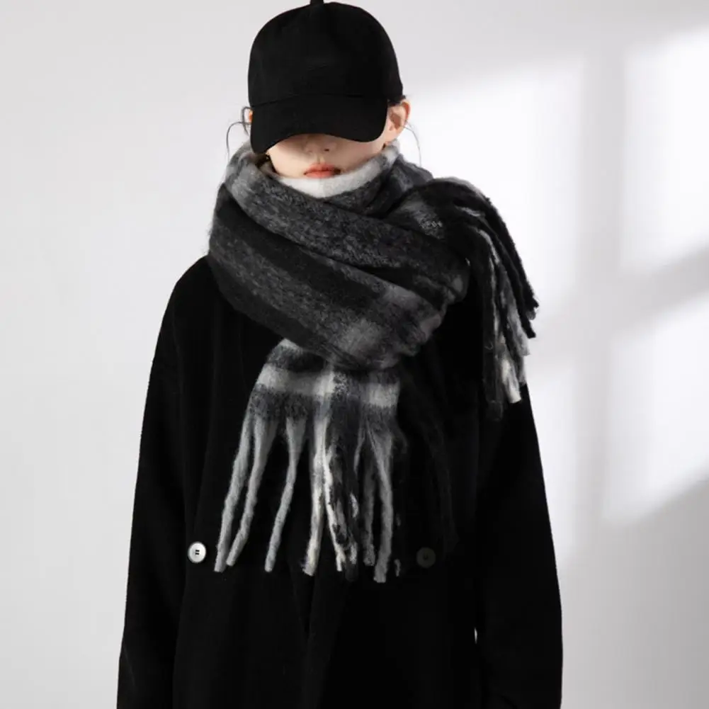 Women Scarf Winter Scarf Luxurious Winter Shawl Plaid Print Fluffy Scarf with Tassels Stay Warm Stylish with This for Women