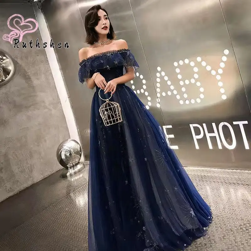 

Prom Dresses for Women 2023 Off The Shoulder Navy Blue Burgundy Vestido De Gala with Star Formal Party Robes De Soirée