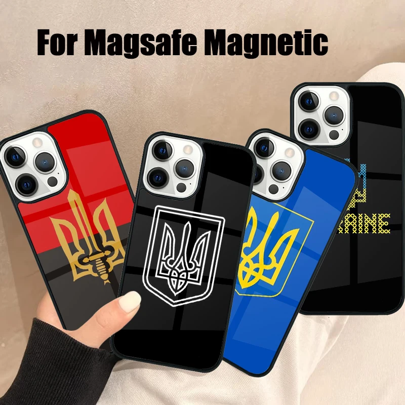 U-kraine flag Tryzub Flag Magsafe Phone Case For iPhone 16 15 14 13 12 11 Pro Max Plus Mirror Wireless Magnetic Cover