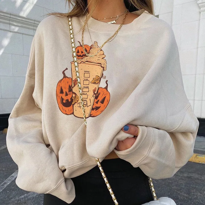 

Women's Halloween Round Neck Loose Pumpkin Print Long Sleeve Sweatshirt Urban Style Winter & Autumn New Female Fashion Pullover