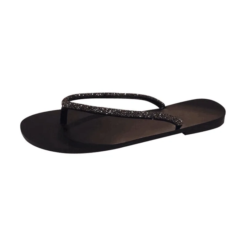 Chanclas de espiga con diamantes de imitación para mujer, sandalias de punta plana con Clip, sandalias de talla grande, sandalias de playa, chanclas