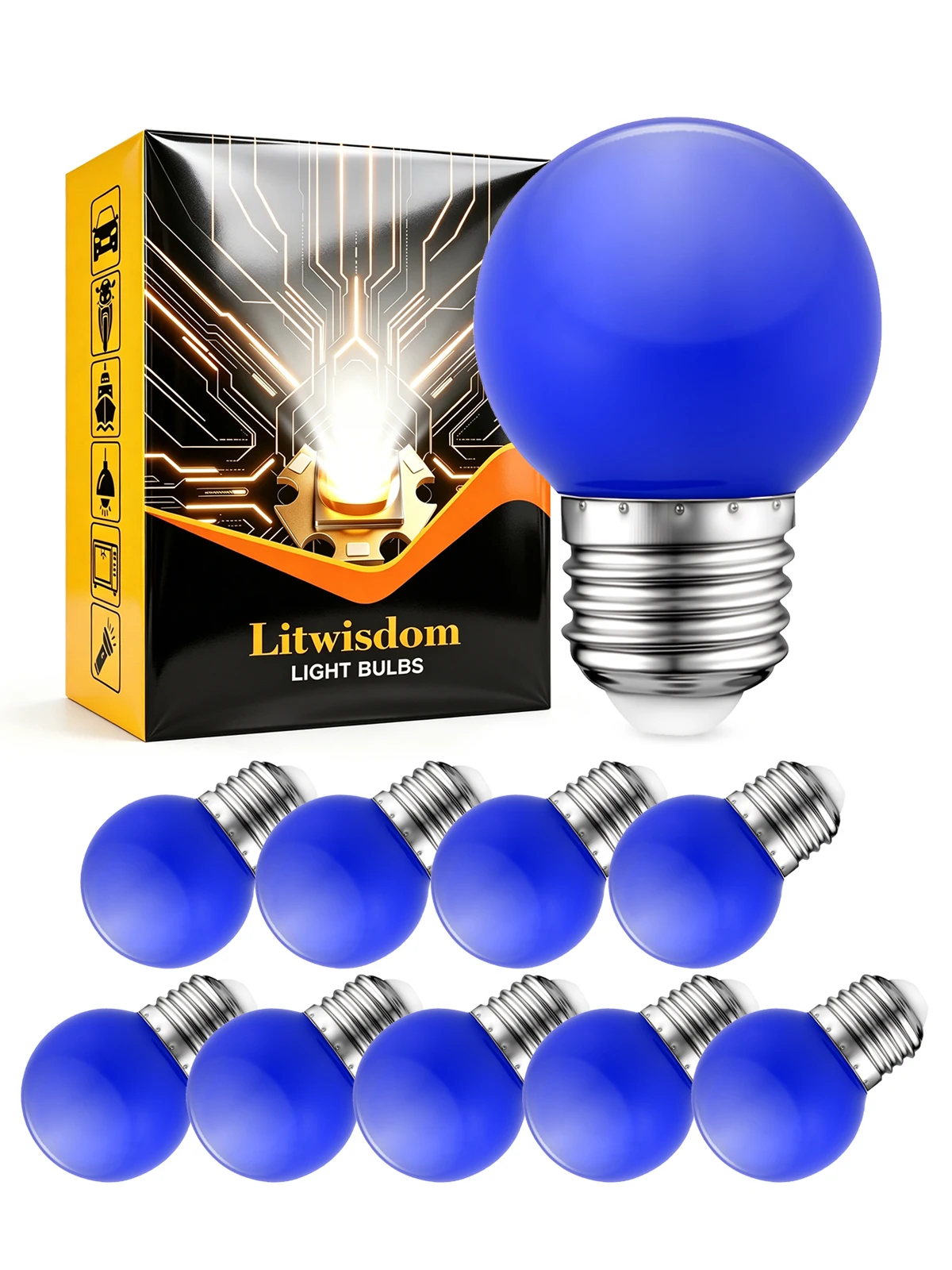 litwisdom-10個入り-g45-e27-青色led電球-ac110-130v-220v-360-°-パティオ用ストリングライトの装飾に最適な、光を放つ装飾用球形電球（pcシェル製）。