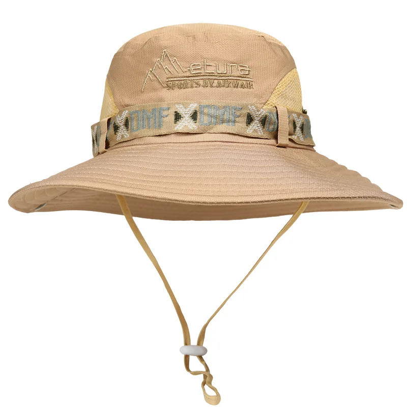 Sombrero de cubo de verano para hombre, protección UV para exteriores, ala ancha, Panamá, Safari, caza, senderismo, sombrero de pescador de malla, gorra de protección solar para playa