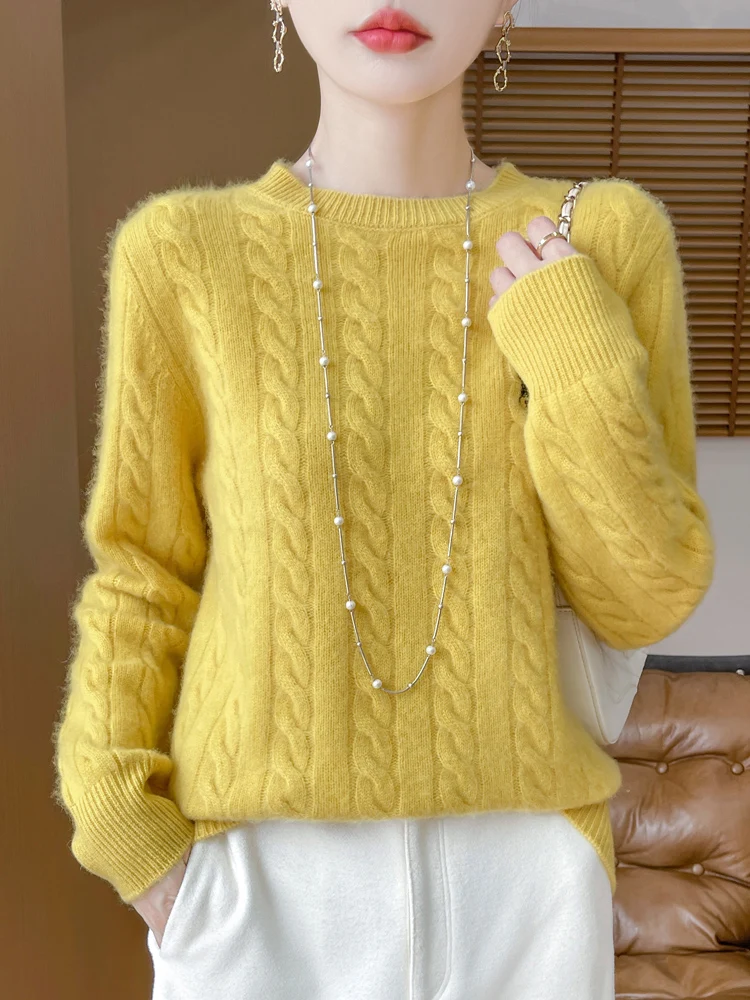 Autumn and winter 100% Merino wool sweater women\'s O-neck thick temperament soft and sticky sweater loose pullover long sleeved