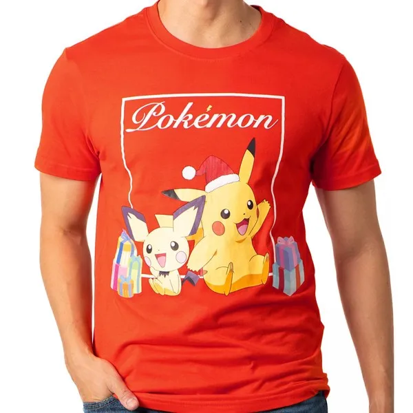 

Повседневная рождественская футболка Pokemon с изображением Пикачу и Пичу, роскошная брендовая футболка для мужчин и женщин, детская одежда