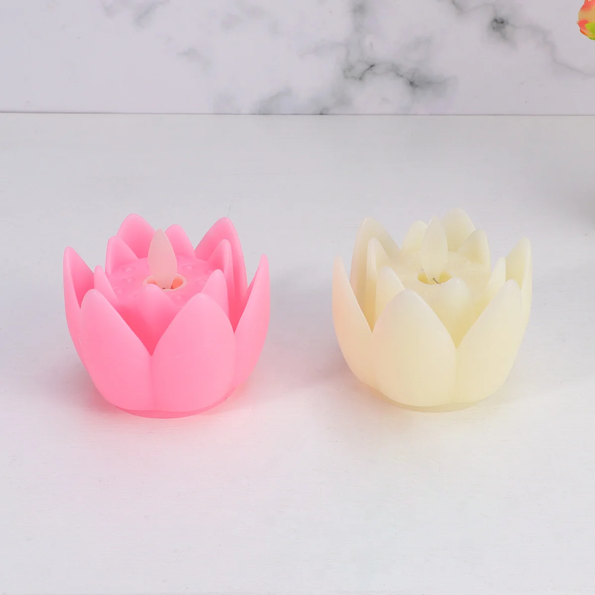 2 Pcs Simulation Lotus Shaped Lamp Tea Lights Rose Flower Decorative Realistic LED Flameless