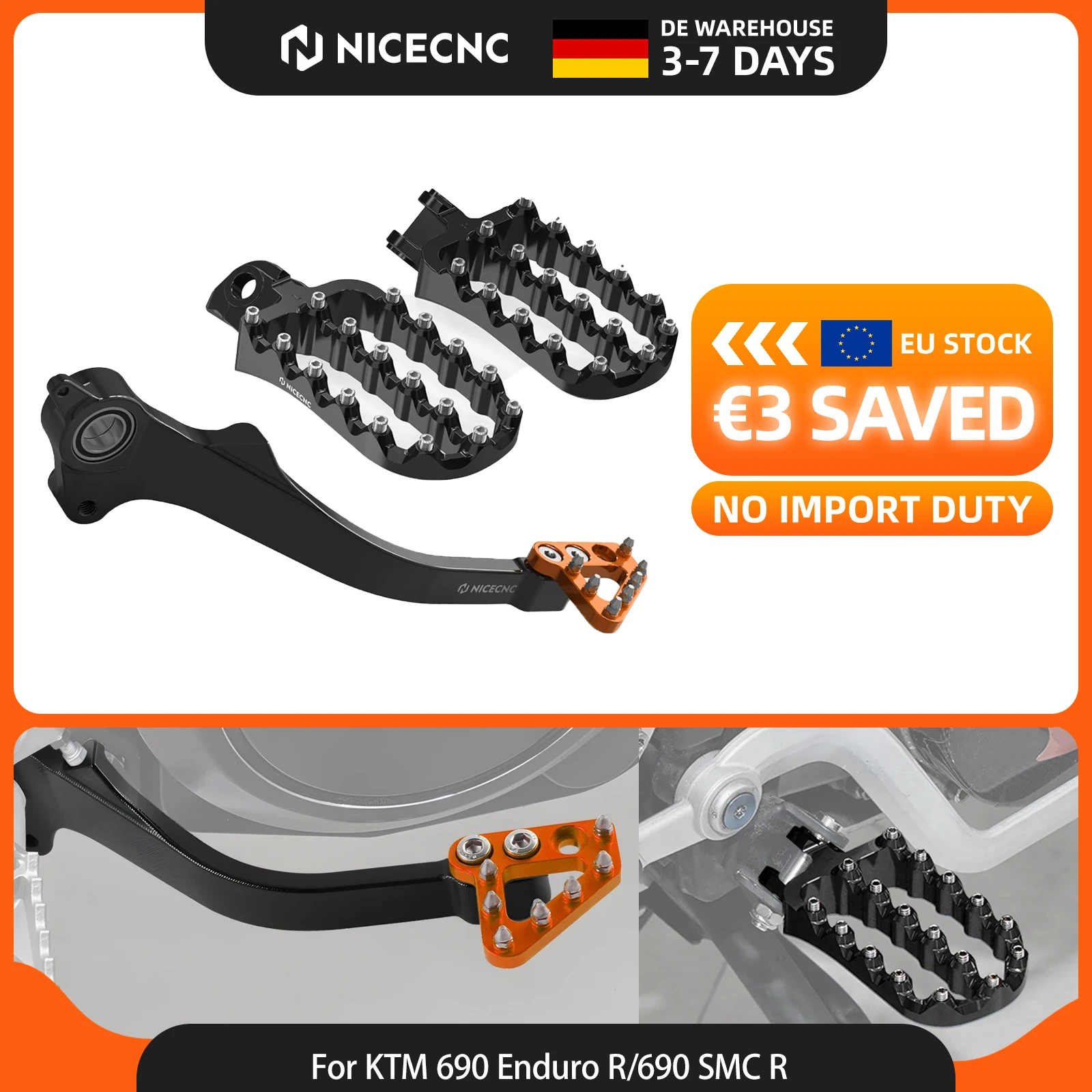 NICECNC per KTM 690 Enduro R 690 SMC R 2024 2019-2025 Set Leva Pedale Freno a Pedale e Pedane per Husqvarna 701 Enduro /701 Supermoto 2020-2025 GasGas 700 SM/ES 2022-2024