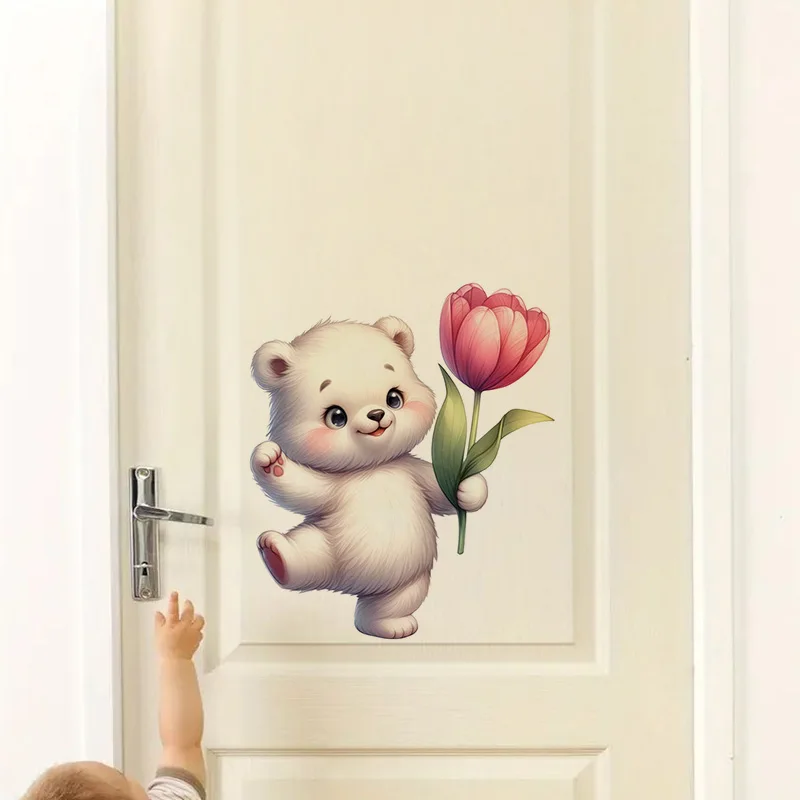 1pc Cute Animals and Tulips Sticker, Water-proof Home Wall Decal, Used for Wall, Bathroom, Cabinet, Door,Toilet, Car, Laptop