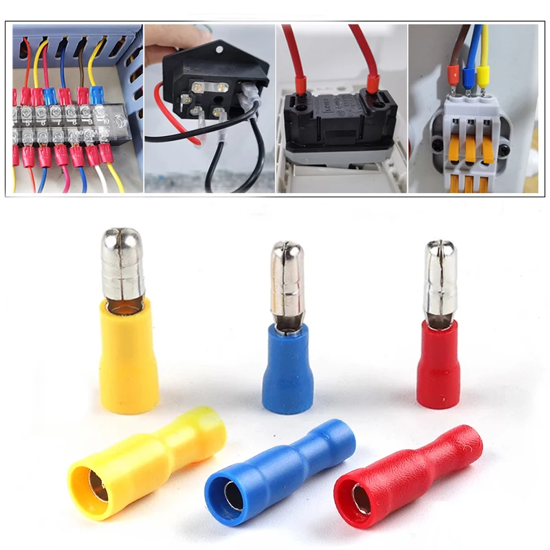 20/60/100pcs Female Male Insulated Electric Wire Connector Crimp Bullet Terminal for 22~10 AWG Audio Wiring FRD MPD