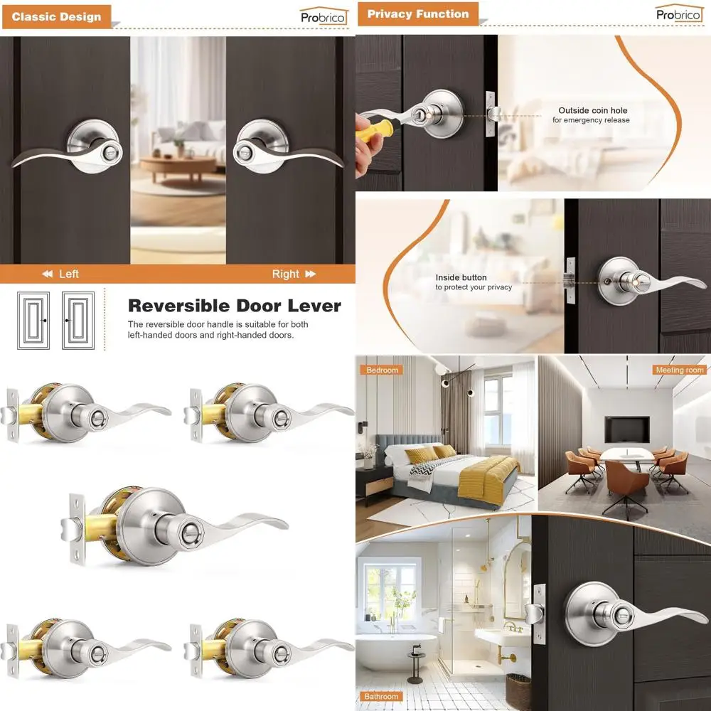 

Ручки для межкомнатных дверей из сатинированного никеля, с функцией приватности, с ключом, 5 штук в комплекте