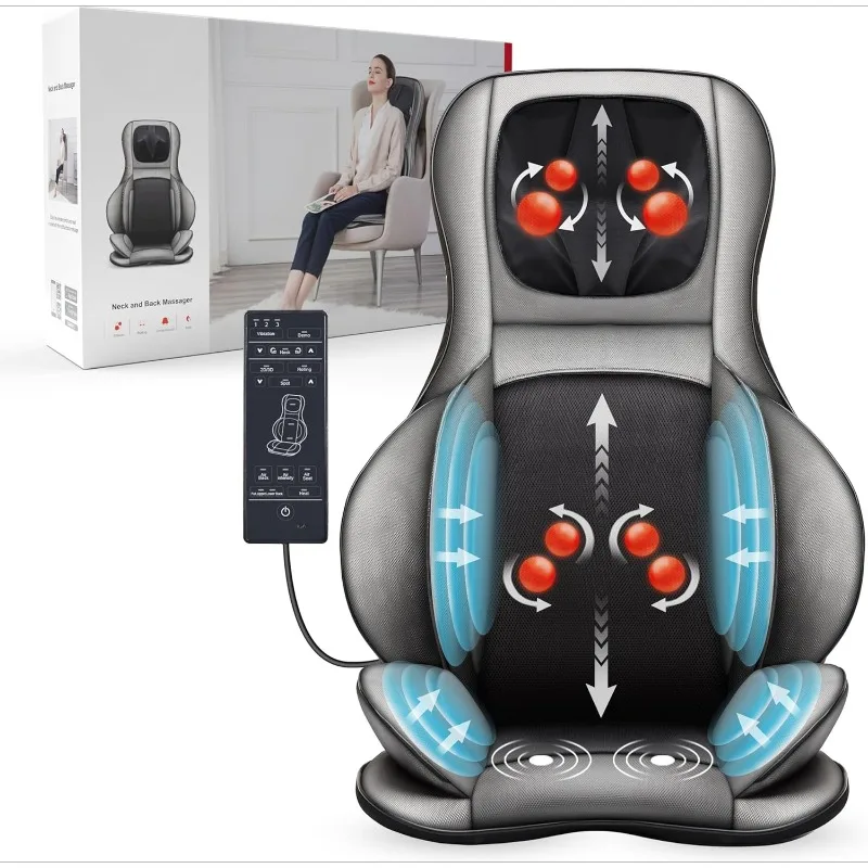 home.Shiatsu Neck Back Massager with Heat and Compression, Chair Massager for Full Body, Ideal Gifts for Father,Grey