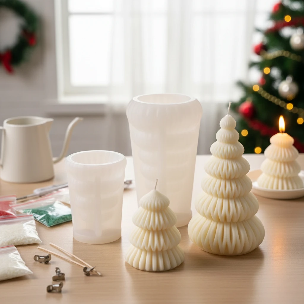 1-2PCS 3D Christmas Tree Silicone Mold Non-Stick Easy Release for DIY Aroma Candles Resin Crafts and Diffuser Stones