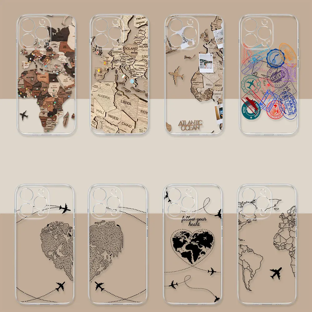 Planes World Map Travel Phone Case For Xiaomi Mi Poco F5 F3 M4 M3 X5 X4 X3 GT Nfc 11 11T Lite F6 Pro Case Transparent Soft Cover