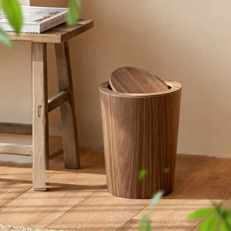 Household Nordic and Japanese Style Simple Wooden Wood Grain Commercial Hotel Office Storage Wastebasket