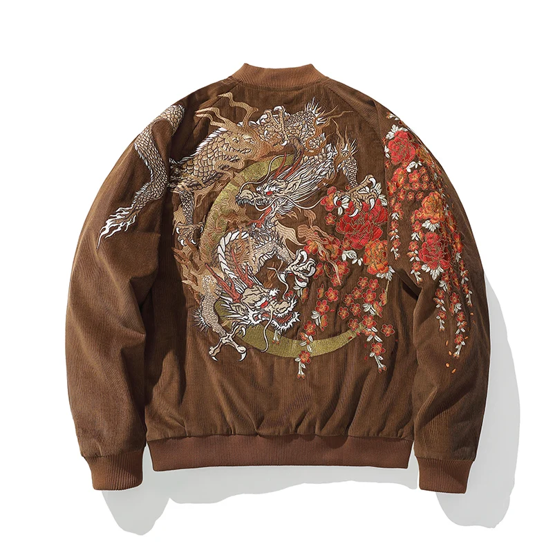 Corduroy Dragon Embroidery Yokosuka men's cotton-padded Jacket Chinese Style cotton-padded Jacket Youth