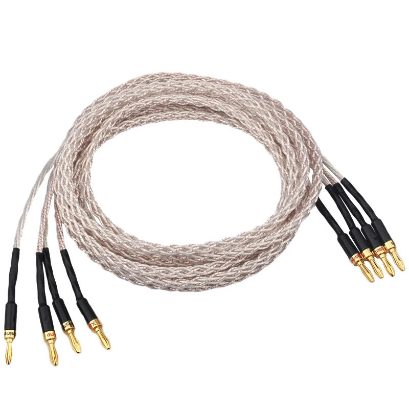 hifi 6N OCC Silver Plated Speaker Cable Banana Plug 8-strand Braid HiFi Audio Loudspeaker Wire