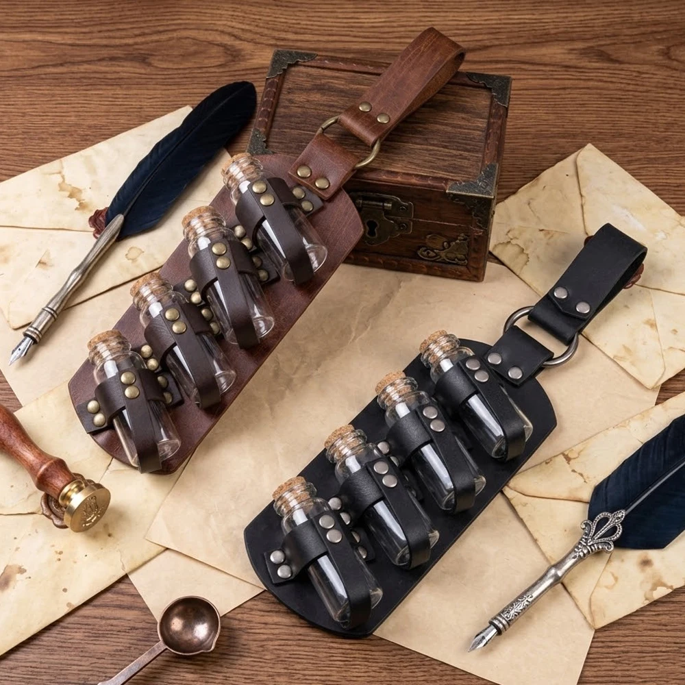 Medieval Alchemy Magic Cork Bottle with Leather Holder Renaissance Costume Accessories Cosplay Props