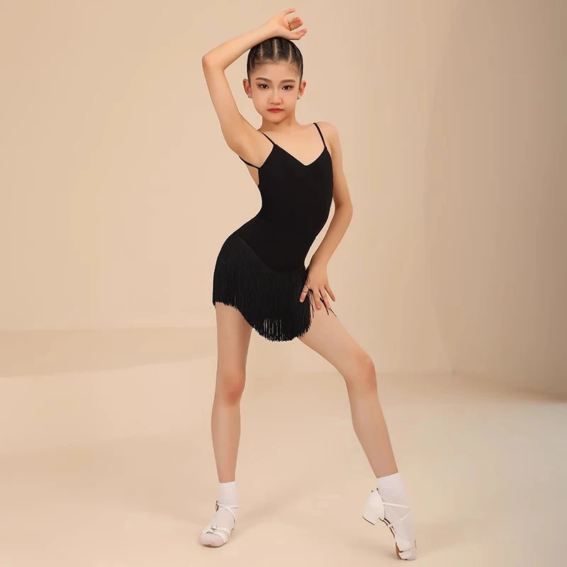 customized women adult girls Latin dance costumes high-end practice suit camisole tops hollowed out set performance fringe dress