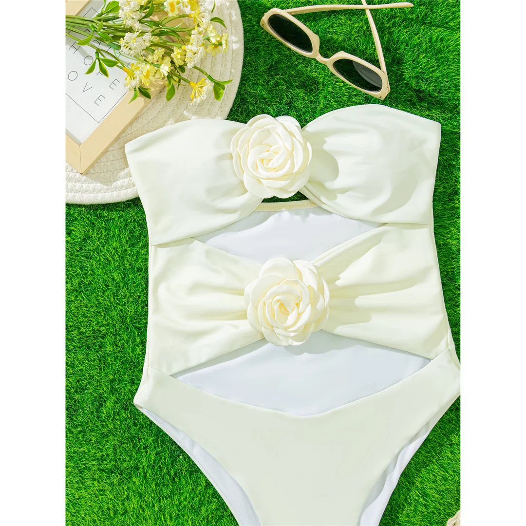 3D-Blumen-Bandeau-Badeanzug mit Bauchausschnitt, einteiliger Badeanzug für Damen, Badebekleidung, Monokini mit hohem Beinausschnitt, Badeanzug, Badebekleidung, V6688 – Detail 9