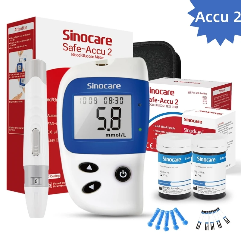 Sinocare Safe ACCU2 compteur de glycémie Kit de Test de glycémie diabète glucomètre à domicile avec 50 bandes ou seulement bandes