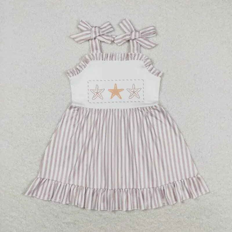 New rts baby girls summer dresses wholesale boutique starfish print striped lace suspender dress