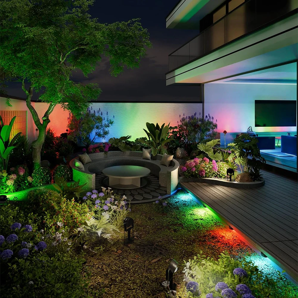 Solar-Außenrasenleuchten, IP65, wasserdicht, RGB-Strahler, für Außenwege, Hof, Garten, Gehwege