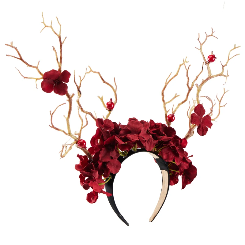 Fascia per capelli di Halloween Gothic Retro Black Rose Tree Branch Hairband fiori Vintage farfalla costumi Cosplay copricapo