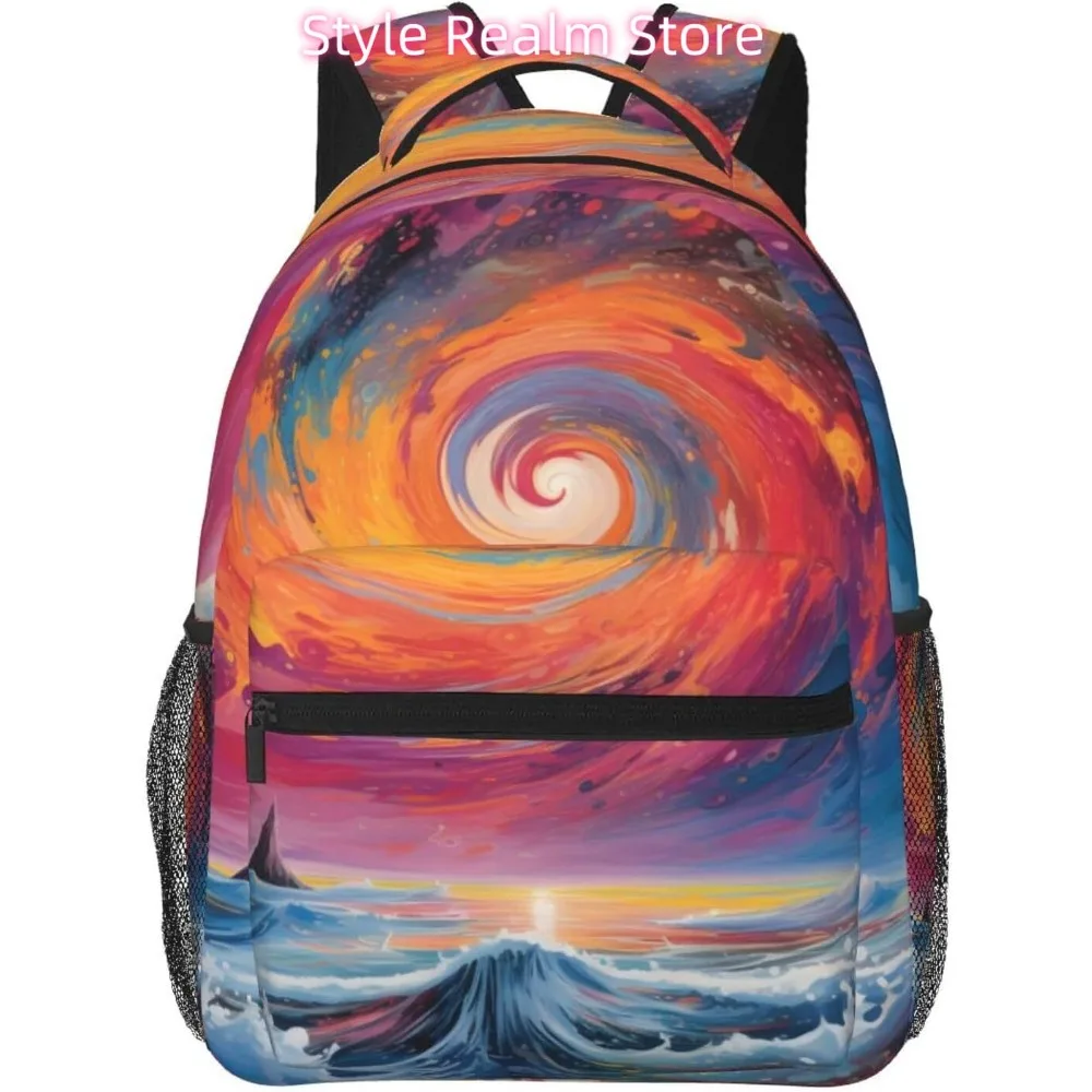 

Легкий рюкзак для ноутбука Colorful Sky Waves, легкий многоцелевой дорожный повседневный рюкзак унисекс, студенческие рюкзаки для мужчин W