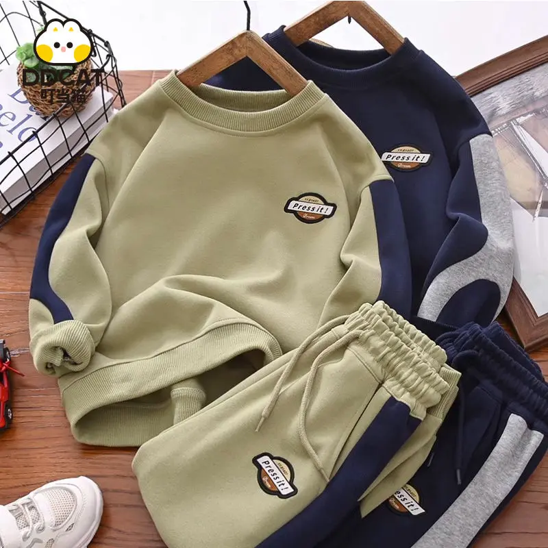 

Boys Sweater Suit Autumn Medium and Large Children's Casual Long Sleeve Top and Trousers Boy Clothing Two-Piece Set