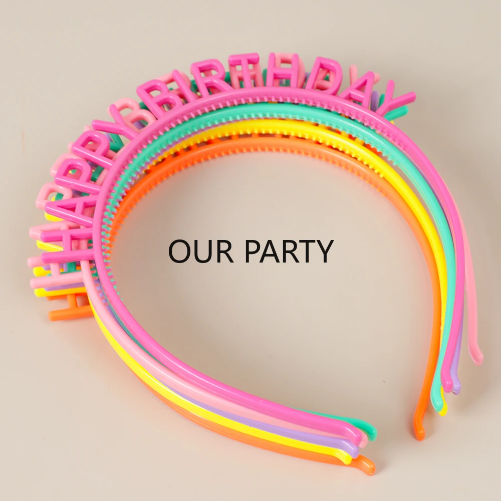 6Pcs Colorful Plastic Happy Birthday Headband Crown Headwear Photo Props for Kids Girl Boy Birthday Party Favors  Decoration