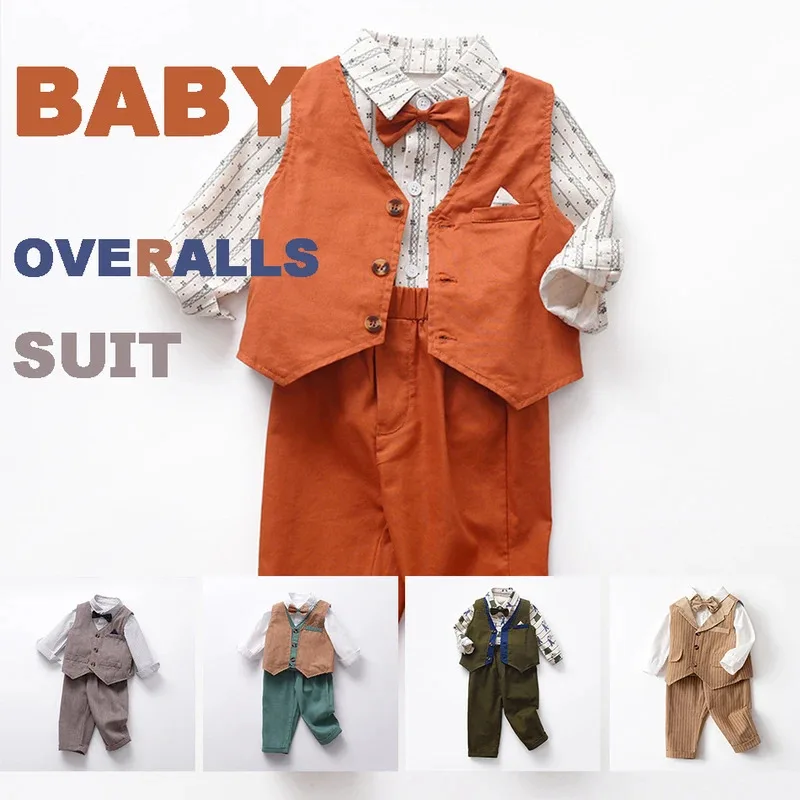 

Baby Suit for Spring and Autumn Long-sleeved One Year Old Vest Gentleman Clothes For Baby Boy Three-piece Set Casual Wear