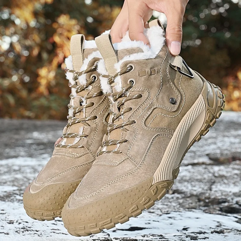 

Warm Casual Men's Boots Autumn Winter New Style Outdoor Cotton Boots Fleece Lined Large Size Cotton Shoes Anti-slip Snow Boots
