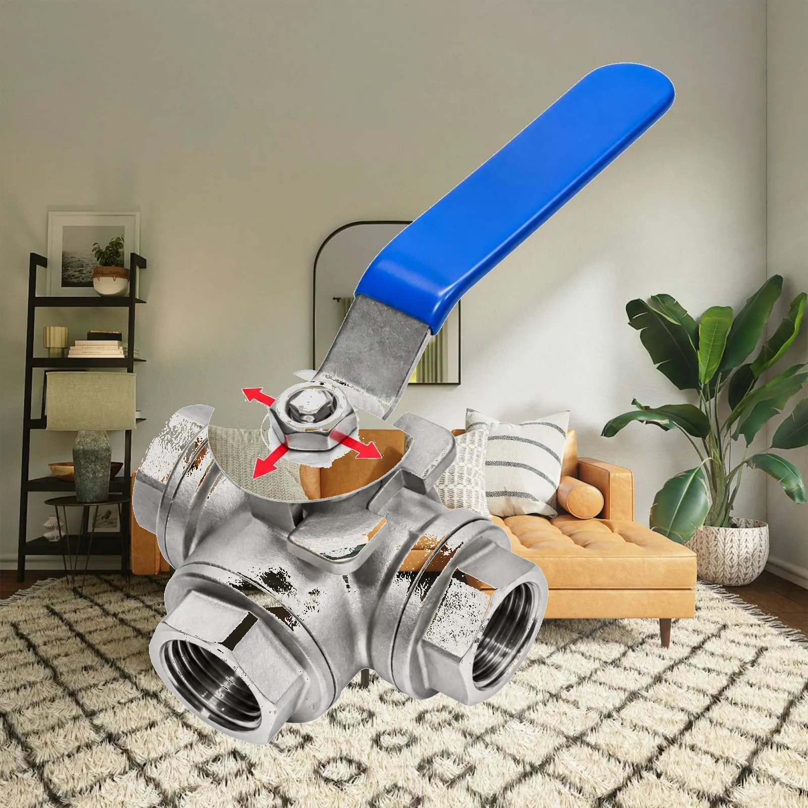 Blue Handle Fluid Control Valve 304 Stainless Steel Compact Multi Port Faucet for Workshop Industrial Setup