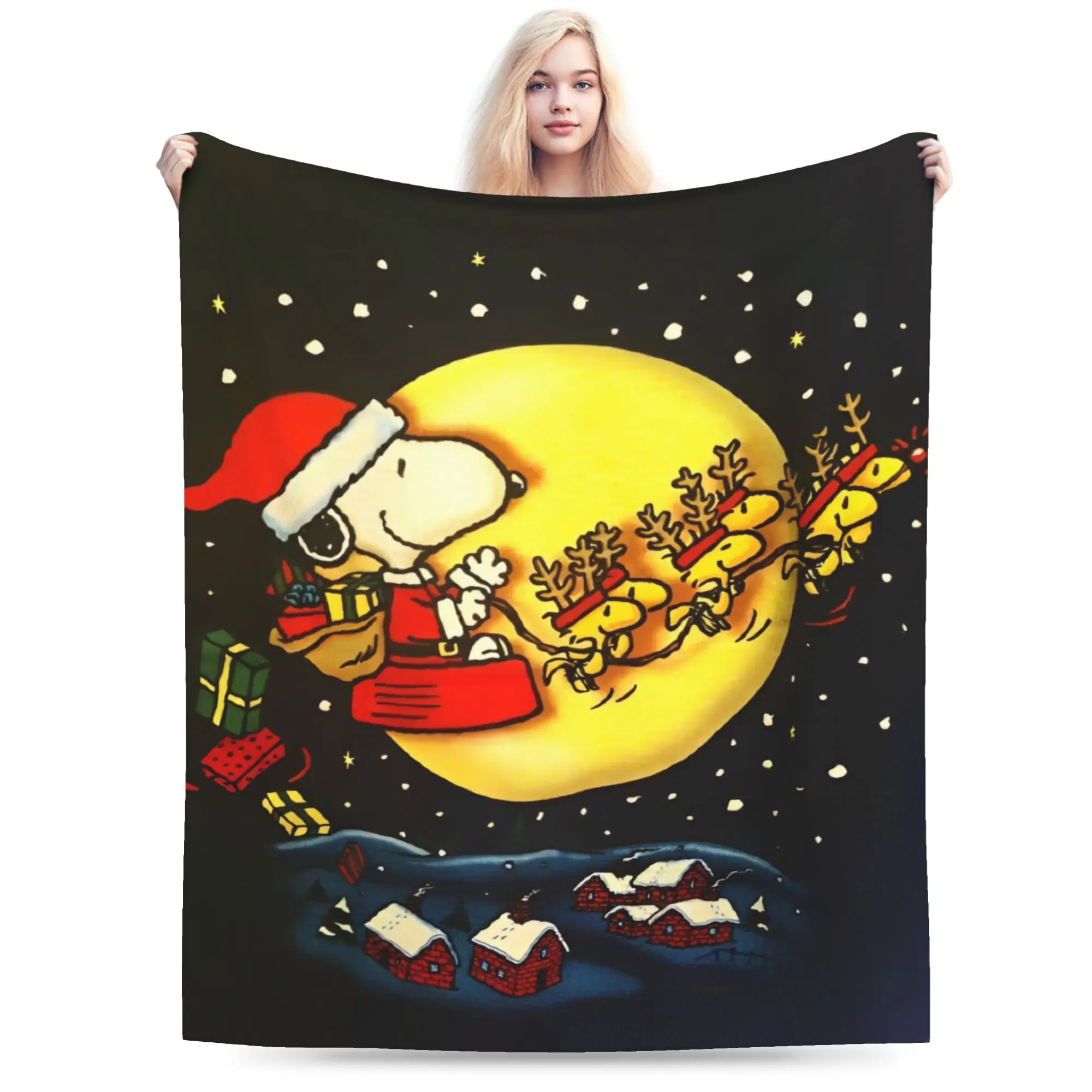 Christmas Snoopys Cartoon Flannel Blanket Winter Soft Durable Throw Blanket for Girls Boys Outdoor Bedspread Sofa Bed Cover