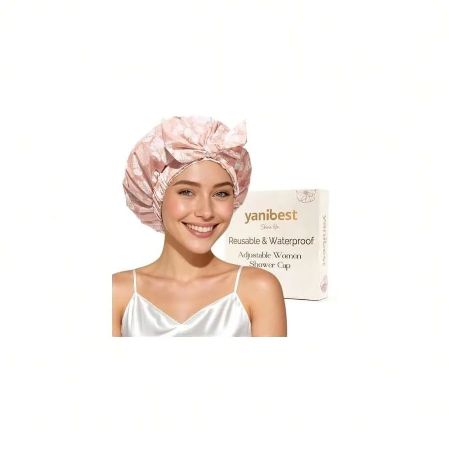 

Yanibest Shower Cap For Women Reusable Waterproof, Adjustable Non-Slip Shower Hair Cap, Washable Bath Hat For Long Hair