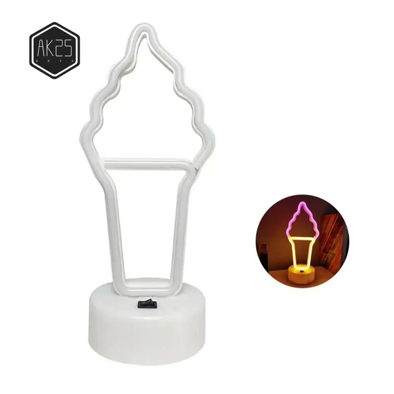 

AK25-Ice Cream Shaped Neon Signs W Base,LED Light,Atmosphere Lighting For Wall,Night Lamp For Birthday,Party, E-Sports Room